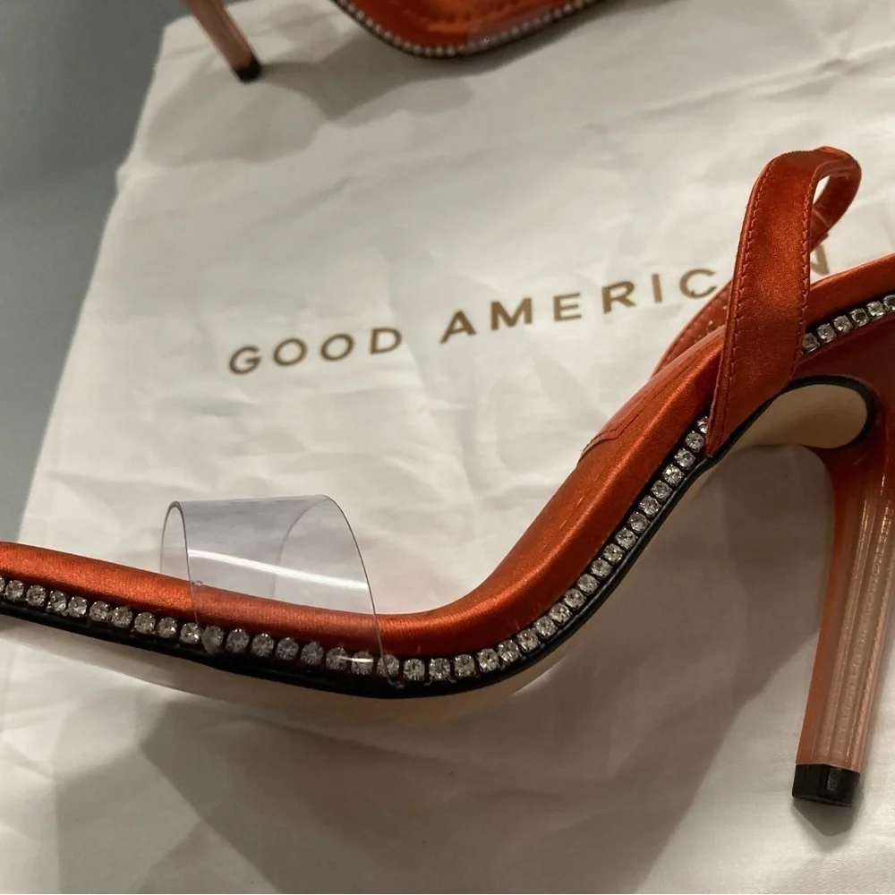 Good American Crystal Crush Orange Sandals Size 4‎